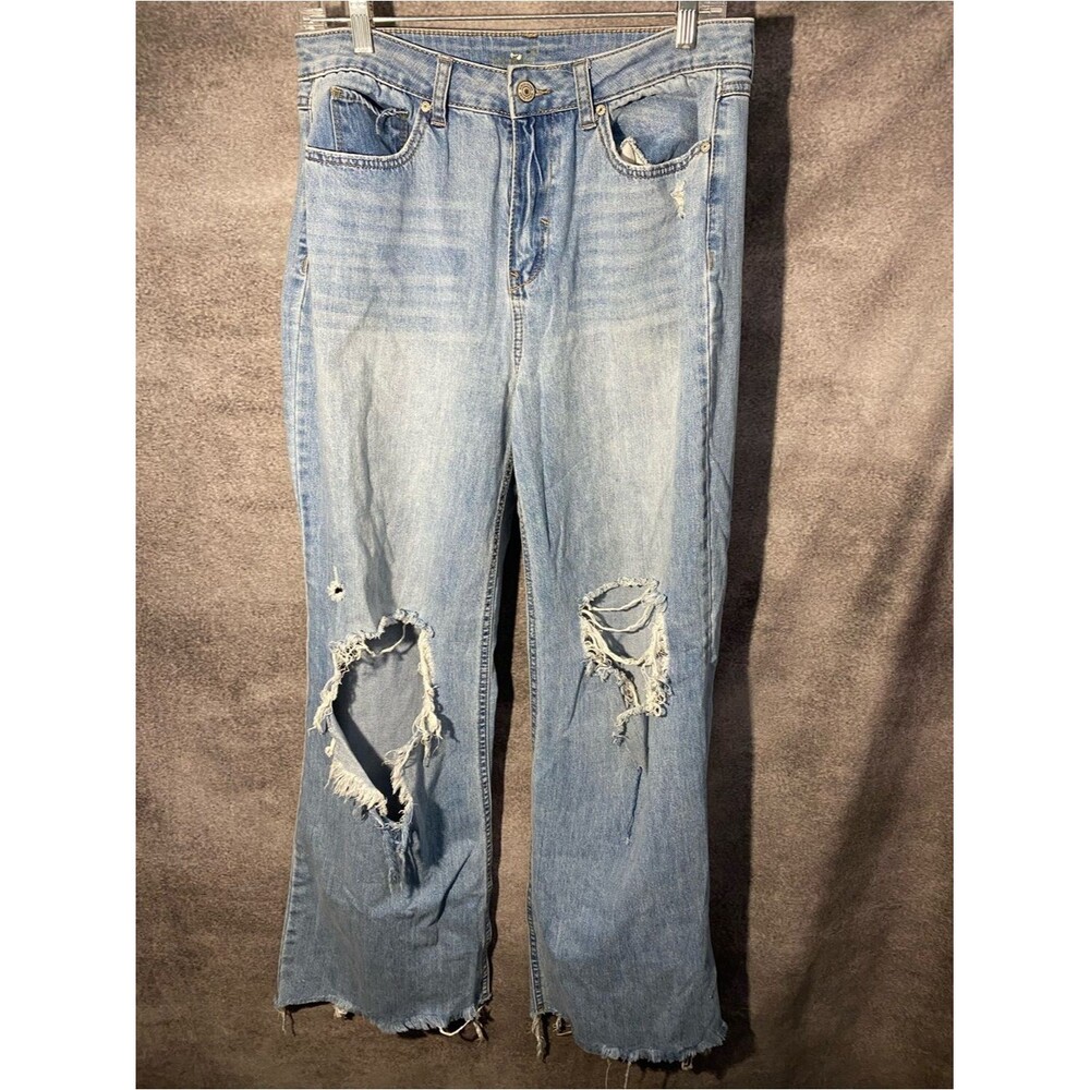 Vanish Brand Distressed High Rise Wide Leg Jeans Women's Size 11/30 Light Wash